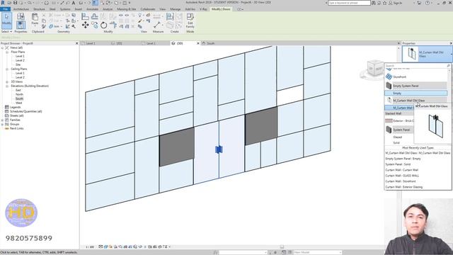 #20 Curtain Door | How to Create Door in Curtain wall | How to change panel I Revit tutorial Hindi смотреть онлайн