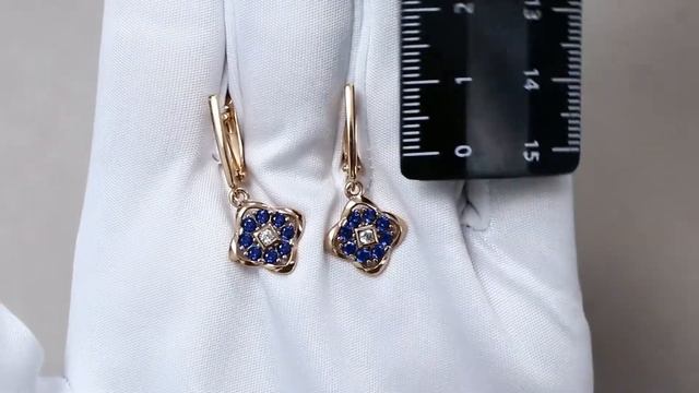 Серьги из золочёного серебра AQUAMARINE с фианитом и гидротермальным сапфиром А48515АБ-п смотреть онлайн