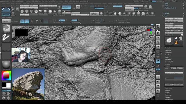 2-Rock3 Surface Noise Application Zbrush 2020, Fine Detail, Solve mesh Error using Inflat + Dynames смотреть онлайн
