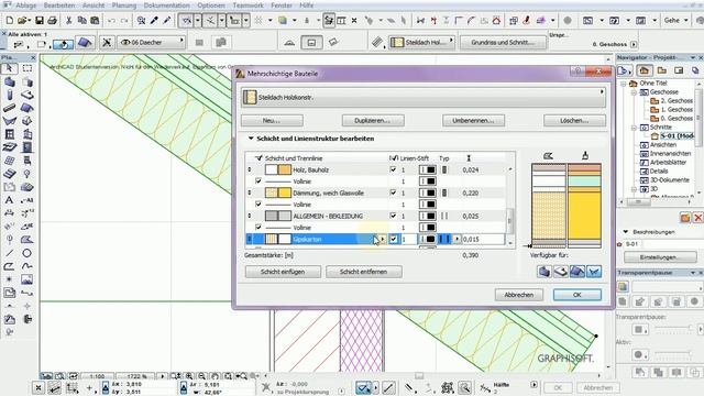 Archicad 17 Test Wand Dachverschnitt mit unterschiedlichen Dachaufbauten innen aussen смотреть онлайн