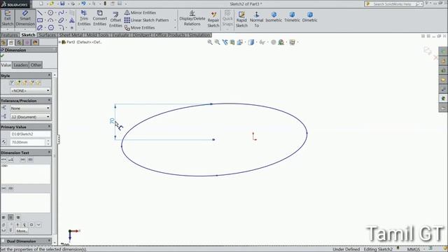 Solidworks | Tutorial session 05 | Splines, Dimensioning & Ellipse | Tamil GT Channel смотреть онлайн