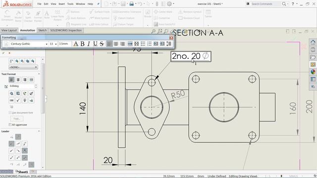SolidWorks Drawing Tutorial for Beginners exercise 103 смотреть онлайн