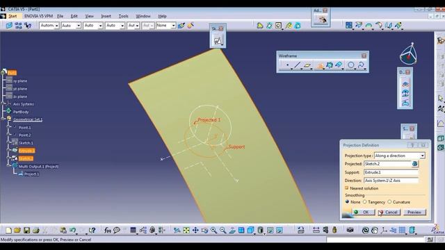 PROJECTION COMBINE INTERSECTION || CATIA V5(SURFACE MODELING) смотреть онлайн