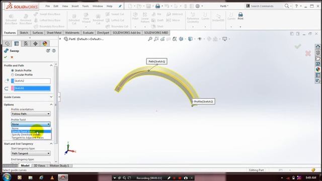 TWIST SWEEP IN SOLIDWORKS смотреть онлайн