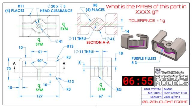 SOLIDWORKS Practice - Onshape Practice - Fusion 360 Practice - TooTallToby-06-06b-CLAMP FRAME смотреть онлайн