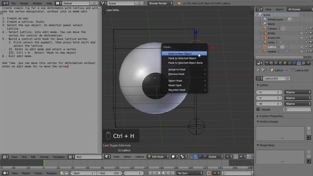 Eye deformation lattice and hook in Blender смотреть онлайн