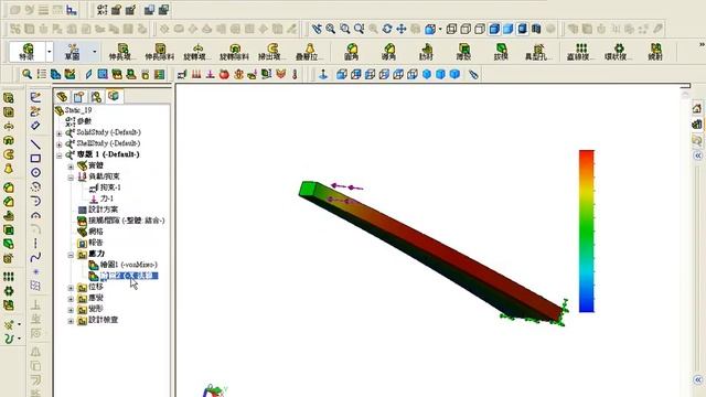 SolidWorks CAE 原廠線性驗證問題 1靜力分析16側面負載的錐形樑 смотреть онлайн