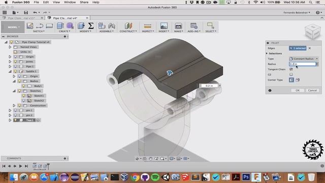 Clamp 01 - Fusion 360 смотреть онлайн