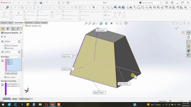 How to Convert solid body in to sheet metal in Solidworks смотреть онлайн