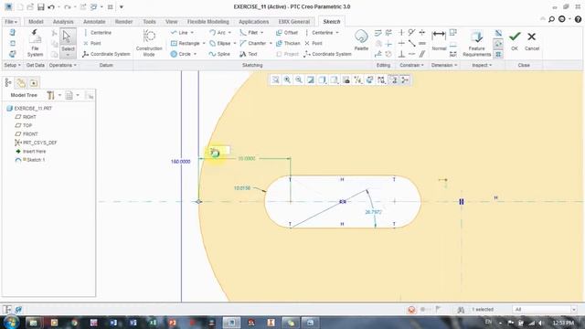 PTC Creo Parametric 3.0 Excersice Sketch 11 смотреть онлайн