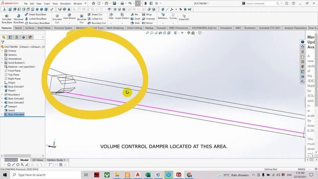 INTERNAL DUCT AIRFLOW CFD SIMULATION IN SOLIDWORKS WITH DAMPER смотреть онлайн