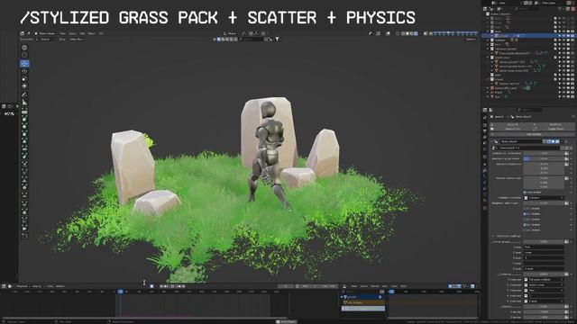 Simulated Grass Scatter / stylized - blender 4.1 + EEVEE Next смотреть онлайн