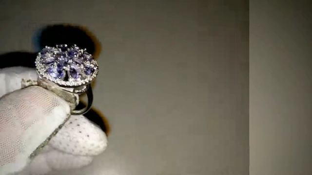 Кольцо с натуральными ТАНЗАНИТАМИ и фианитами