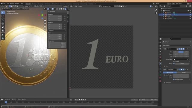 Euro Coin modeling in Blender 2.91 смотреть онлайн