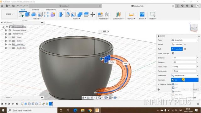 How to design Cup Plate in Fusion 360 | How to use Revolve, Sweep & Shell in Fusion 360 смотреть онлайн