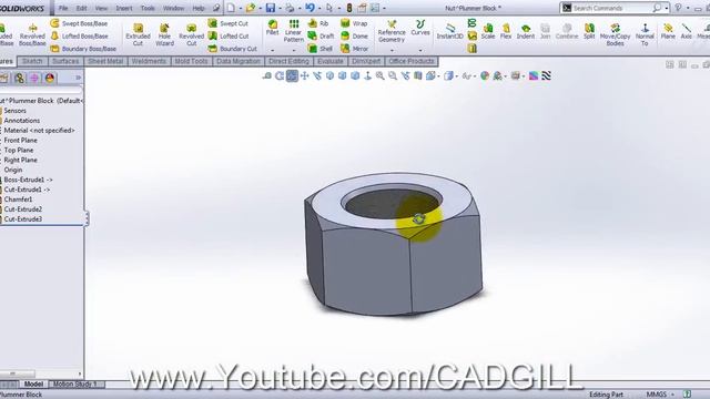 Plummer Block Video Tutorial SolidWorks Part 06 - Nut смотреть онлайн