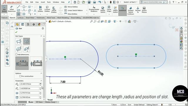 Solidworks tutorial | Sketch | Tutorial 3 : Slot command смотреть онлайн