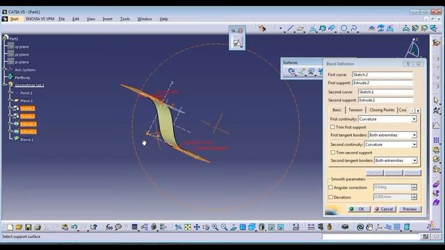 Catia V5 Surface Design Blend || смотреть онлайн