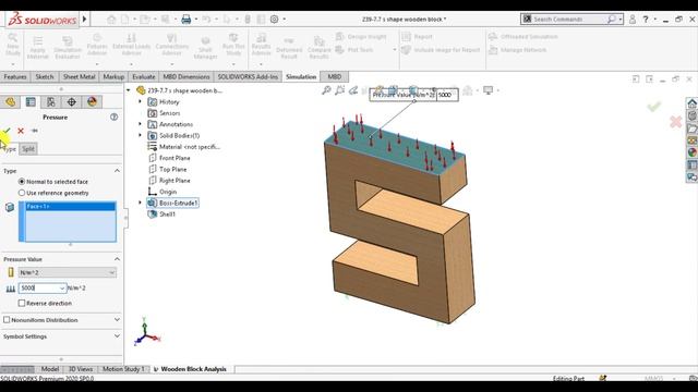 Solidworks Simulation : S-Block analysis made of wood смотреть онлайн