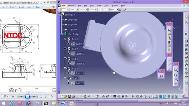 Catia v5 Exercise 1 | New catia exercise 2018 | Model design 2018 | catia part design 2018 смотреть онлайн
