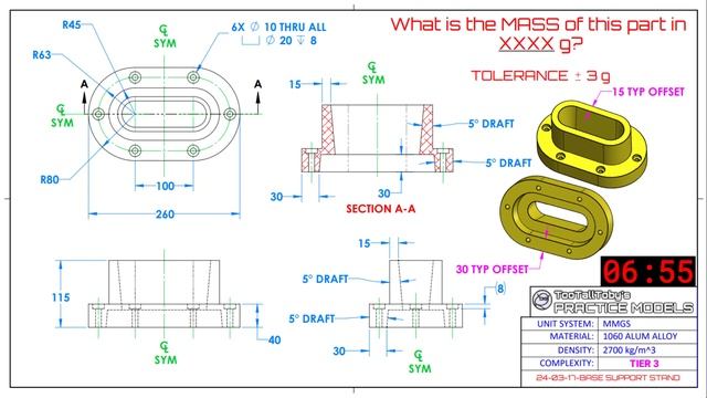 2D Drawing to 3D CAD - PRACTICE MODEL- Exercises for Onshape, SolidWorks - BASE SUPPORT STAND смотреть онлайн
