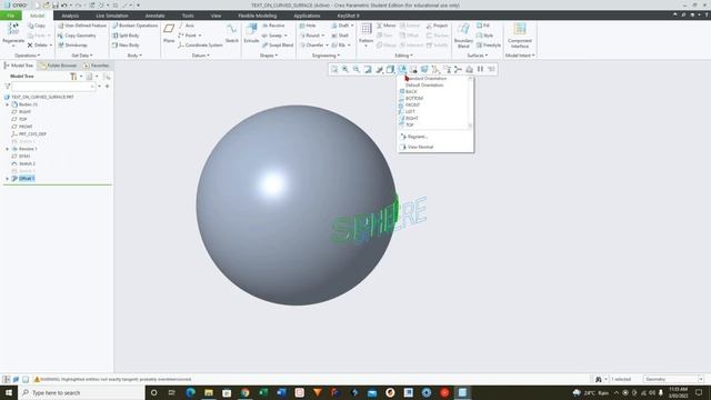 Placing text on a curved surface, and placing curved text on a curved surface in PTC Creo Parametri смотреть онлайн