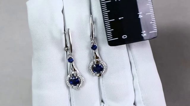 Серебряные серьги AQUAMARINE с фианитом и гидротермальным сапфиром А46853АБ смотреть онлайн