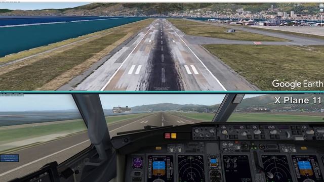 X-Plane 11 & Zibo B738x connected with Google Earth Pro, land LIMJ (Genova Sestri) rwy 28 смотреть онлайн