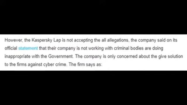 The US Government banned the Kaspersky Lap for its operations in the country смотреть онлайн