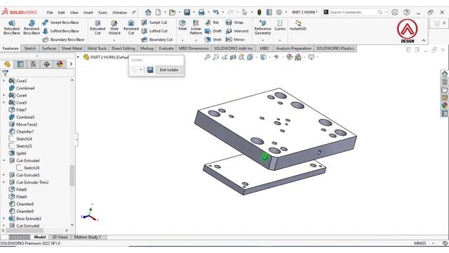 Horn Mold Design three plate in SOLIDWORKS смотреть онлайн