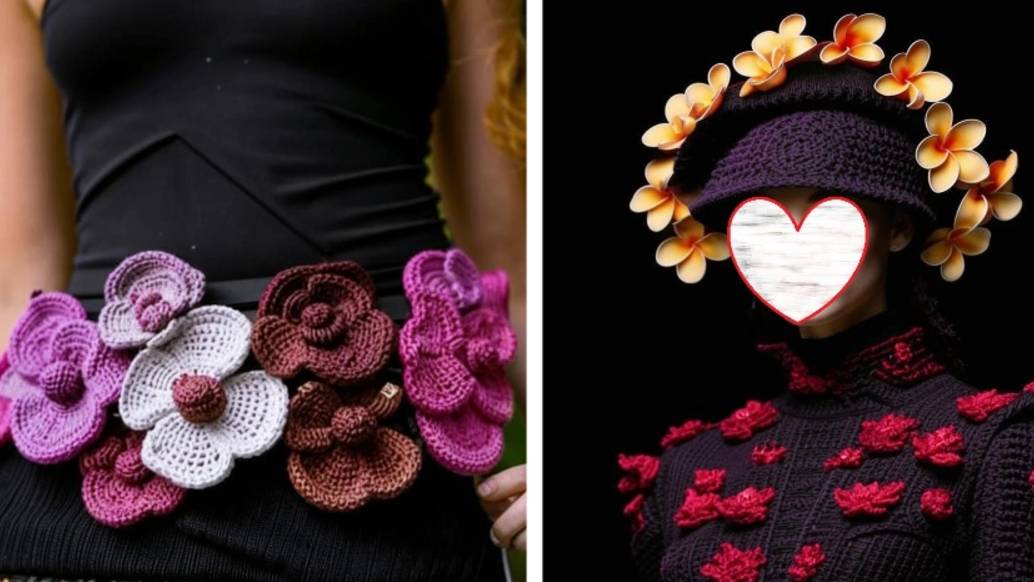 Аксессуары с вязаными цветочными элементами от нейросети. ПОДБОРКА №1. Вязание. смотреть онлайн