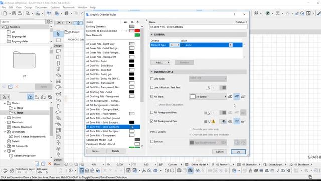 Archicad 20 Graphic Overrides - Fill wall color смотреть онлайн