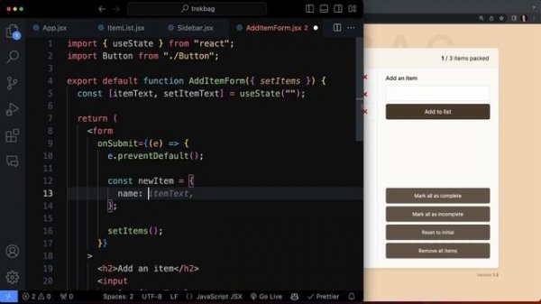 71. AddItemForm (Controlled vs Uncontrolled Input, useState, Array of Objects, Spread Operator)