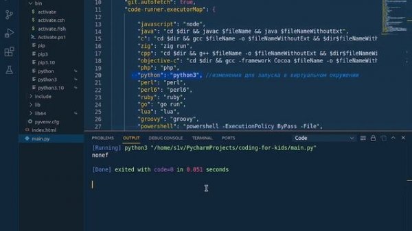 Code Runner для Python, настройка