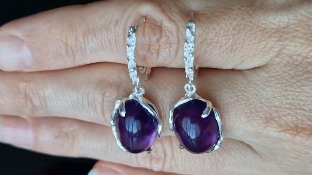 Серебряные серьги с гладким аметистом смотреть онлайн