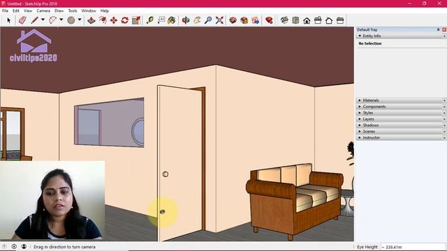 Sketchup in Tamil (தமிழ்) - how to set camera orientation with position camera tool смотреть онлайн