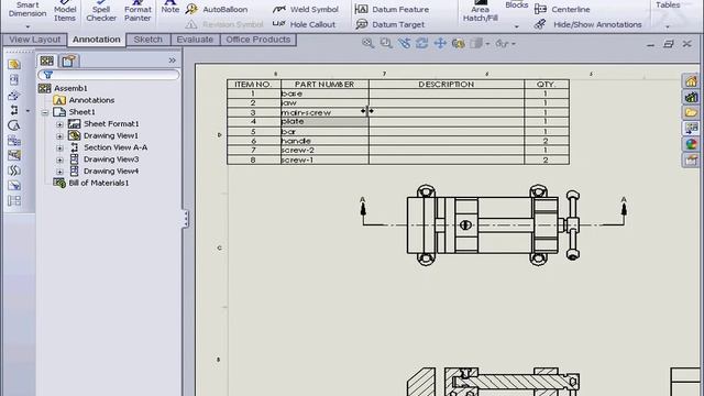 SOLIDWORKS Drawing 24 ( Assembly Overview ) смотреть онлайн