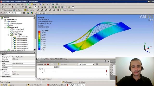 Tutorial Ansys - 010 - Análise modal e estrutural aplicado em uma ponte смотреть онлайн