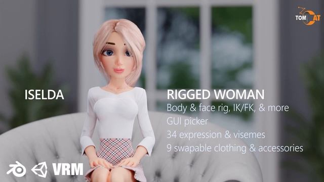 Iselda  Rigged Woman for Blender and V-Tubing - For Sale