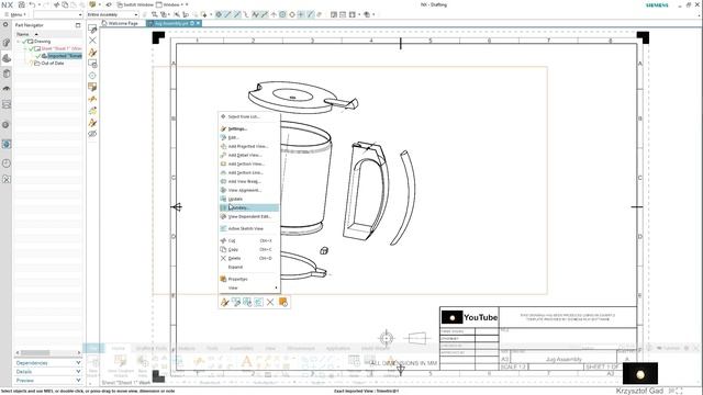 SIEMENS NX - JUG ASSEMBLY - DRAWING - COFFEE MACHINE смотреть онлайн