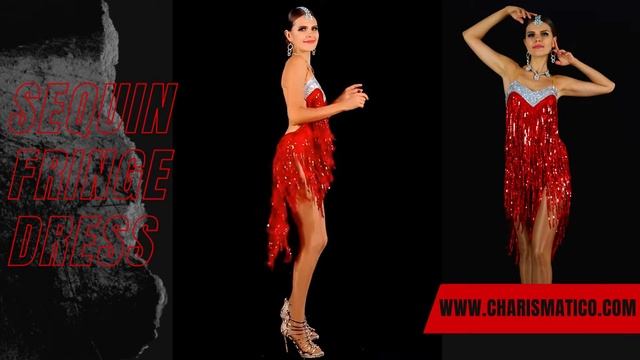CHARISMATICO V-Neck Shiny Red Sequin Fringe Latin Salsa Dress смотреть онлайн
