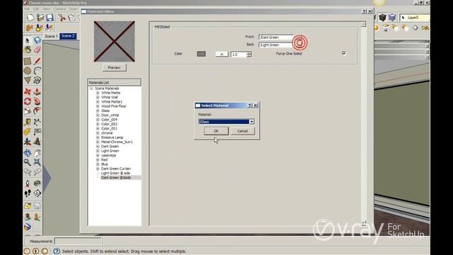 V-Ray for SketchUp - Using V-Ray two-sided material to create a curtain - tutorial смотреть онлайн