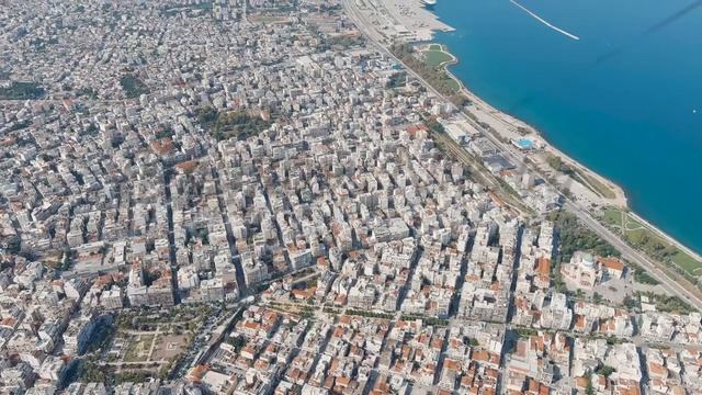 Patras, Greece. Central part of the city in summer. Sunny day, Aerial View смотреть онлайн