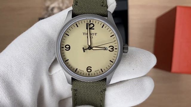 Xship.vn: Tissot Gent XL Quartz Beige Dial Olive Green Fabric Men Watch T116.410.37.267.00