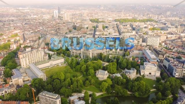 Inscription on video. Brussels, Belgium. The complex of buildings of the European Parliament. State смотреть онлайн