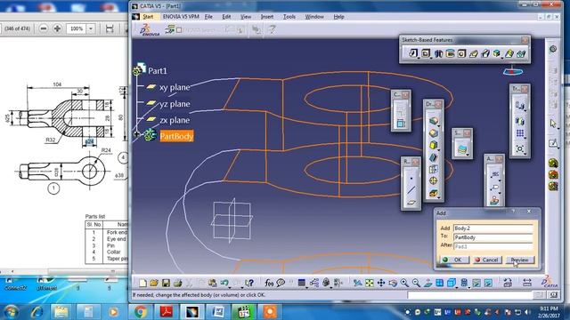 Knuckle joint Fork End part 1 catia V5 смотреть онлайн