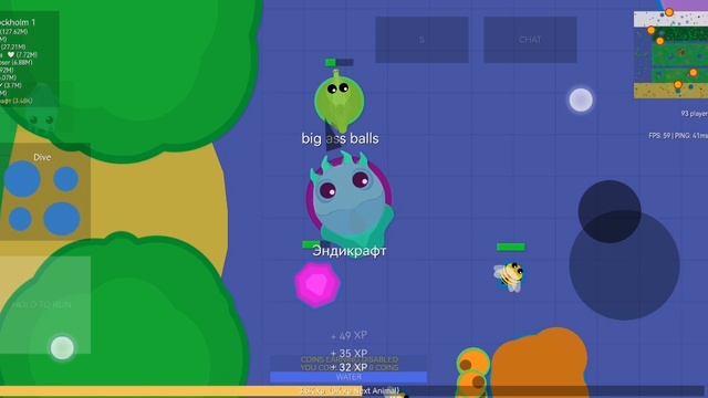 Бегемотик отобрал у меня оленя в Mope.io. На меня напала рыба-меч. Ёжик против рыбы-меч.