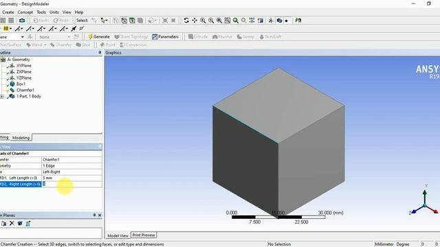 Chamfer-Ansys design modeller смотреть онлайн