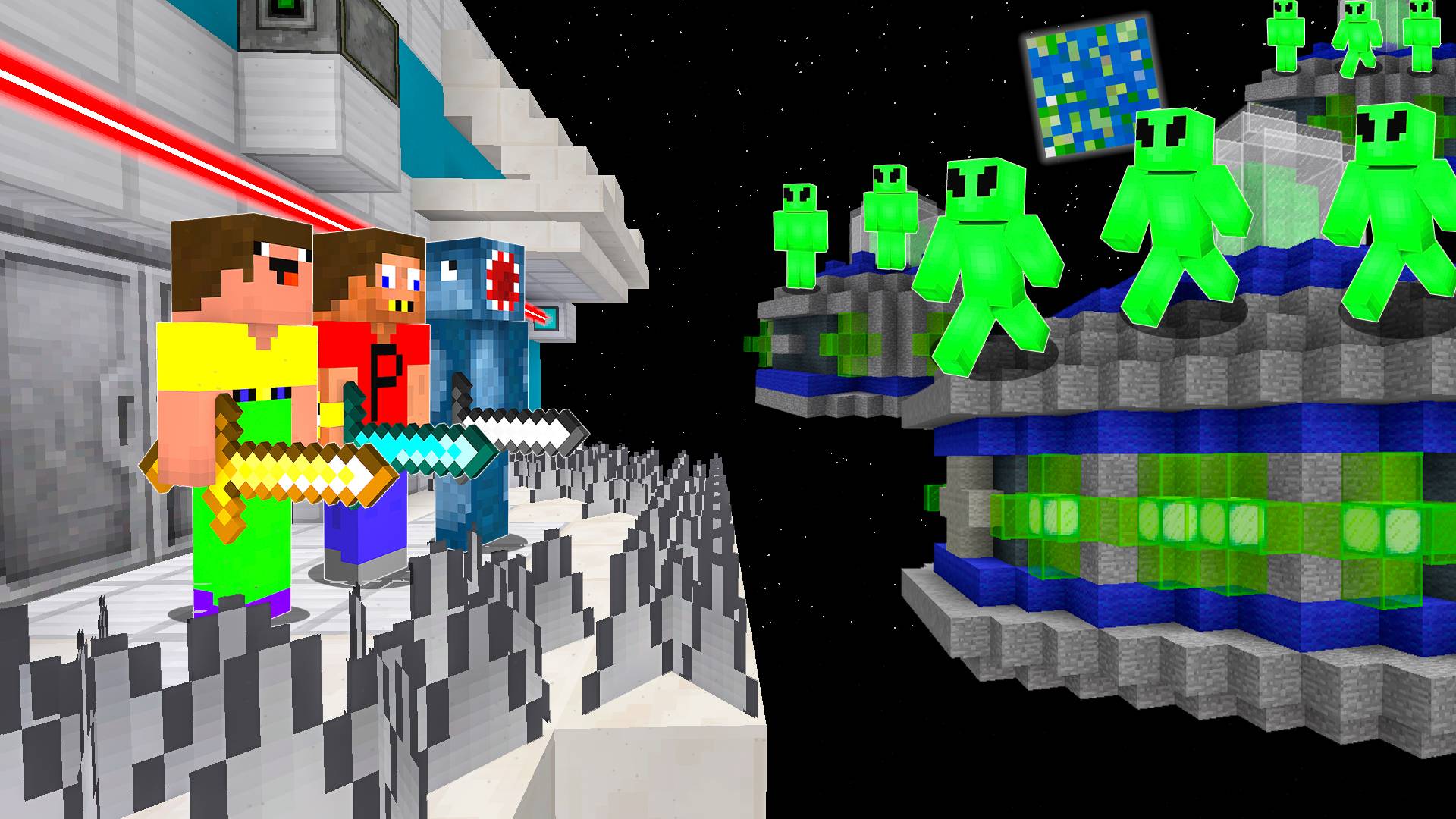 НУБ ПРО И СПРУТ ПОСТРОИЛИ ЗАЩИЩЁННУЮ ЛЕТАЮЩУЮ БАЗУ ПРОТИВ ФЛОТА ИНОПЛАНЕТЯН В МАЙНКРАФТ! Нуб и про!