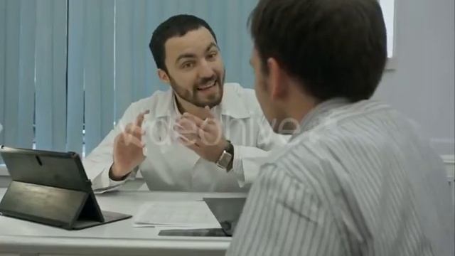 Male Bearded Doctor In Clinic Advertises Preparation To Client. - Stock | VideoHive 14413909 смотреть онлайн